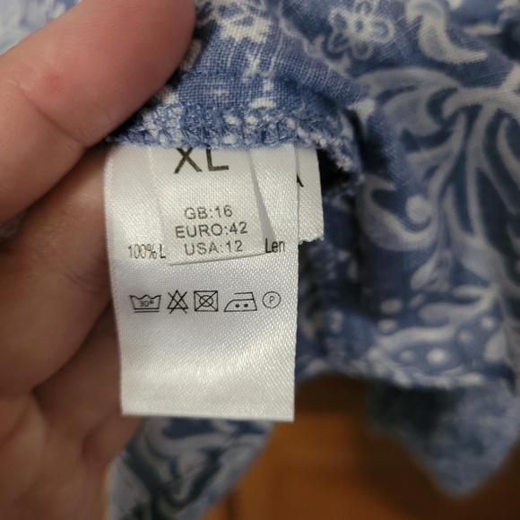 Malvin Hamburg Germany I Love Linen Womens  XL 100% Linen Top Blue White - Picture 6 of 8